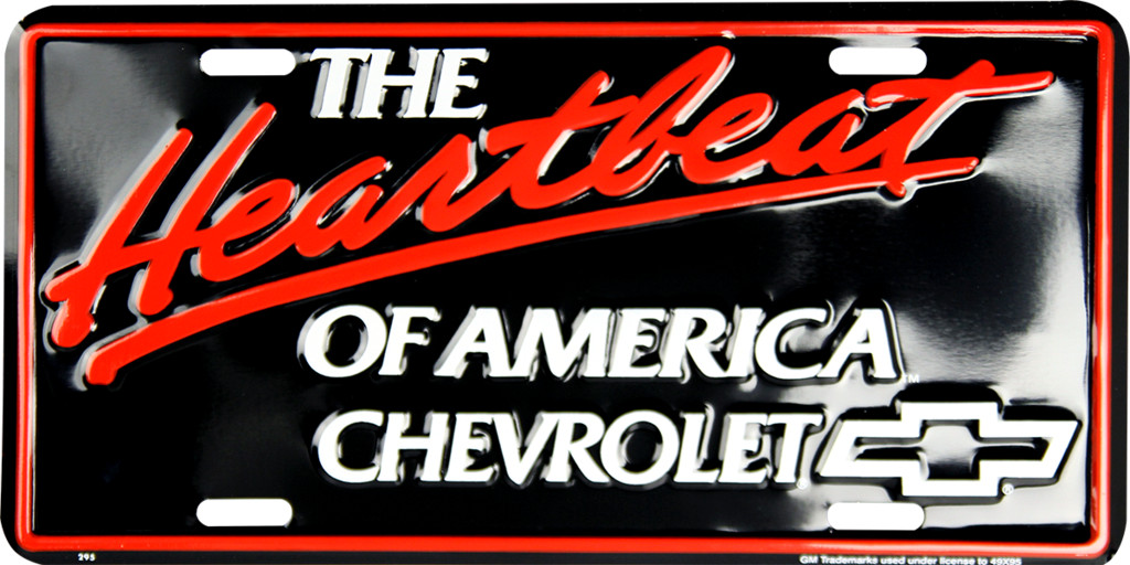 CHEVROLET THE HEARTBEAT OF AMERICA LICENSE PLATE METAL SIGN EMBOSSED CHEVY AUTO