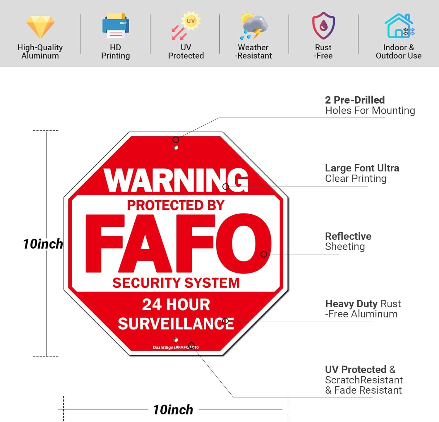Protected by FAFO Security Sign 2 Pack Reflect Aluminum 10″ Outdoor Yard Warning