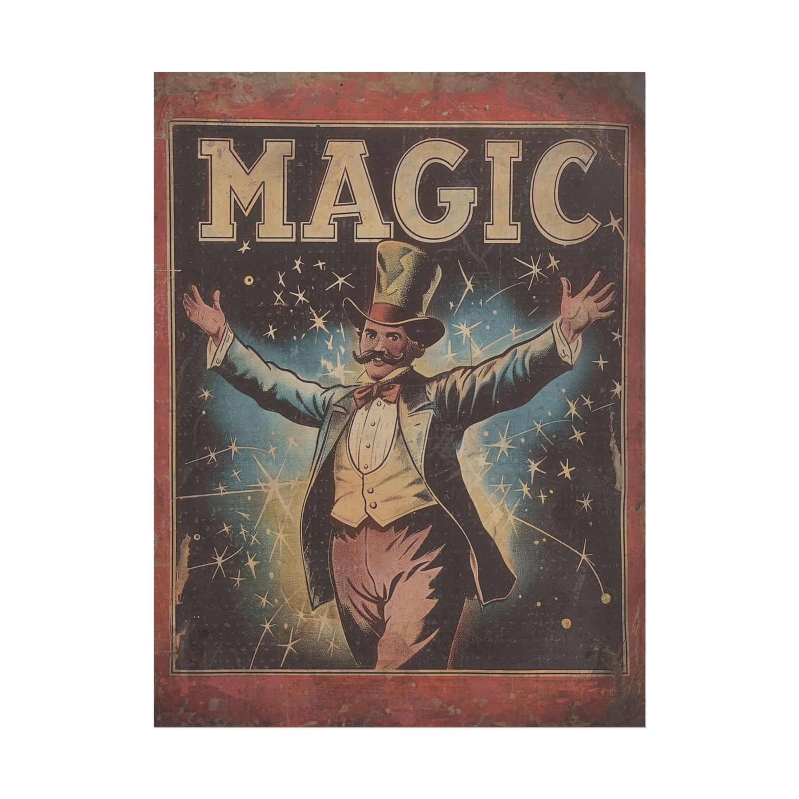 Retro MAGIC Wall Art, Vintage Magician Poster, Illusionist Decor, Slight Of Hand