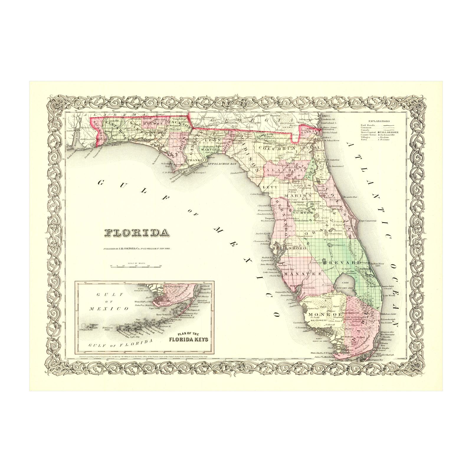 Old Map of Florida 1855 – Vintage Florida Art