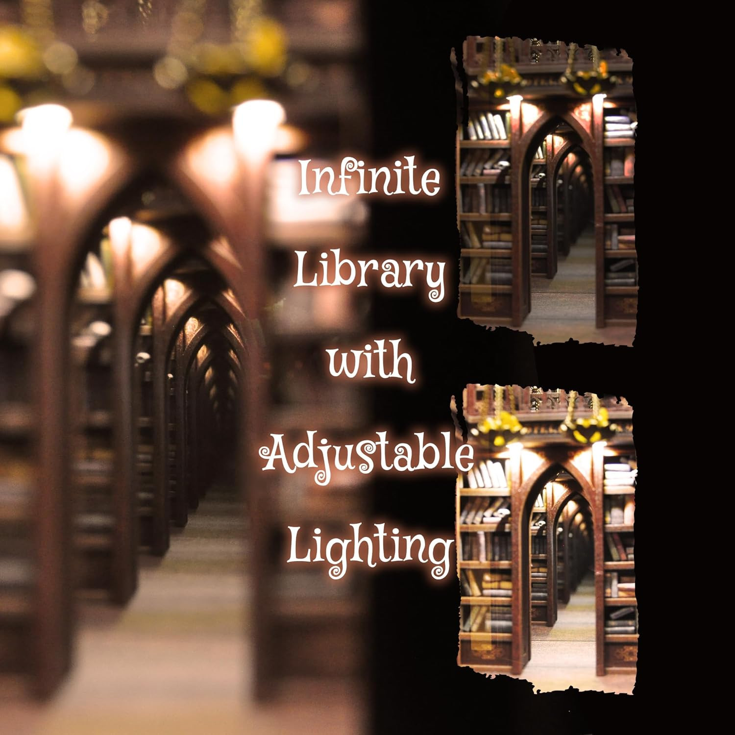 DIY Book Nook Kit for Adults, Infinite Magicspell Library Booknook with Flame Il