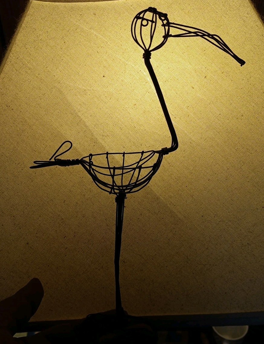 Folk Art Wire Basket Bird Decor Unusual Salt Life Decor Stork Or Other Species