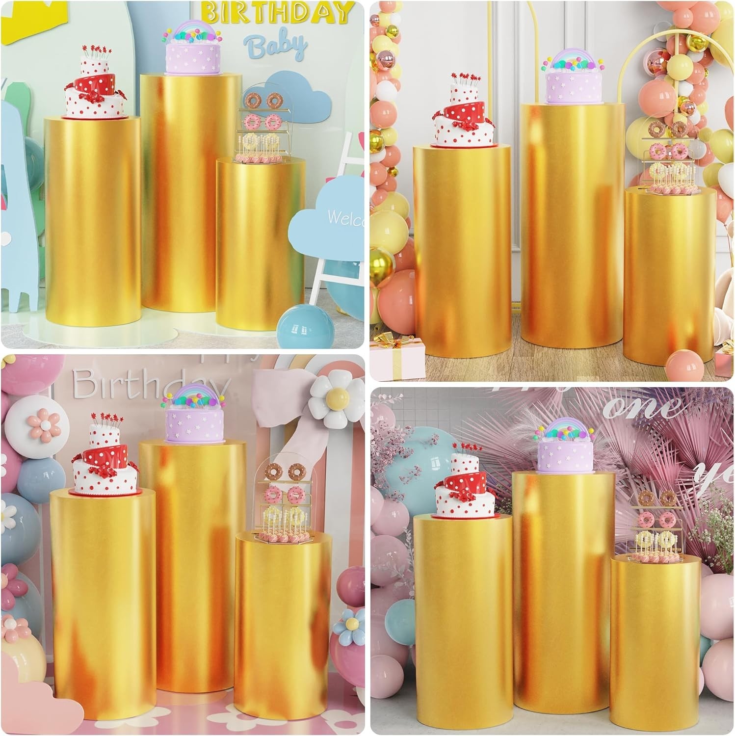 Elastic Spandex Cylinder Pedestal Stand Covers for Party Wedding Decor 3pcs