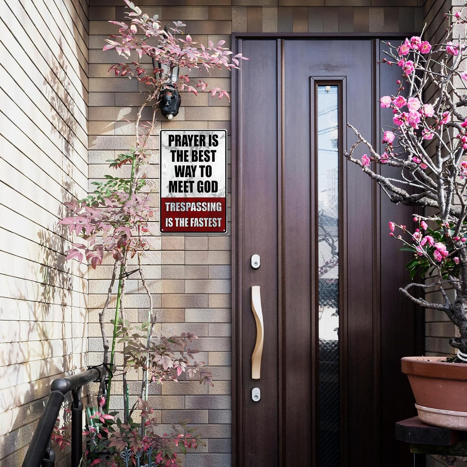 Funny No Trespassing Metal Sign Private Property Warning f/ Wall Fence Or Garage