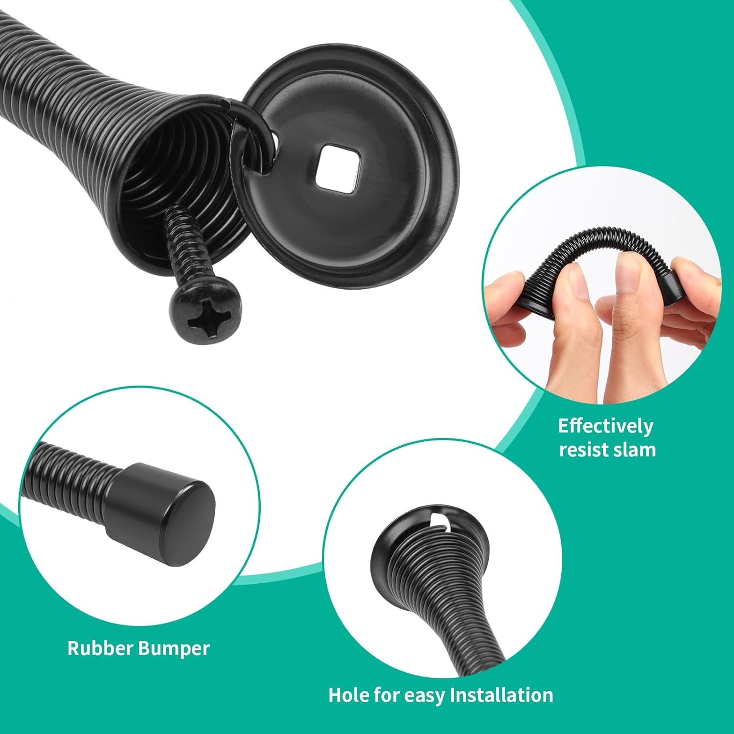 6 Pack Black Spring Door Stops, 3-1/4″ Heavy Duty Wall Mount Door Stoppers, Flex