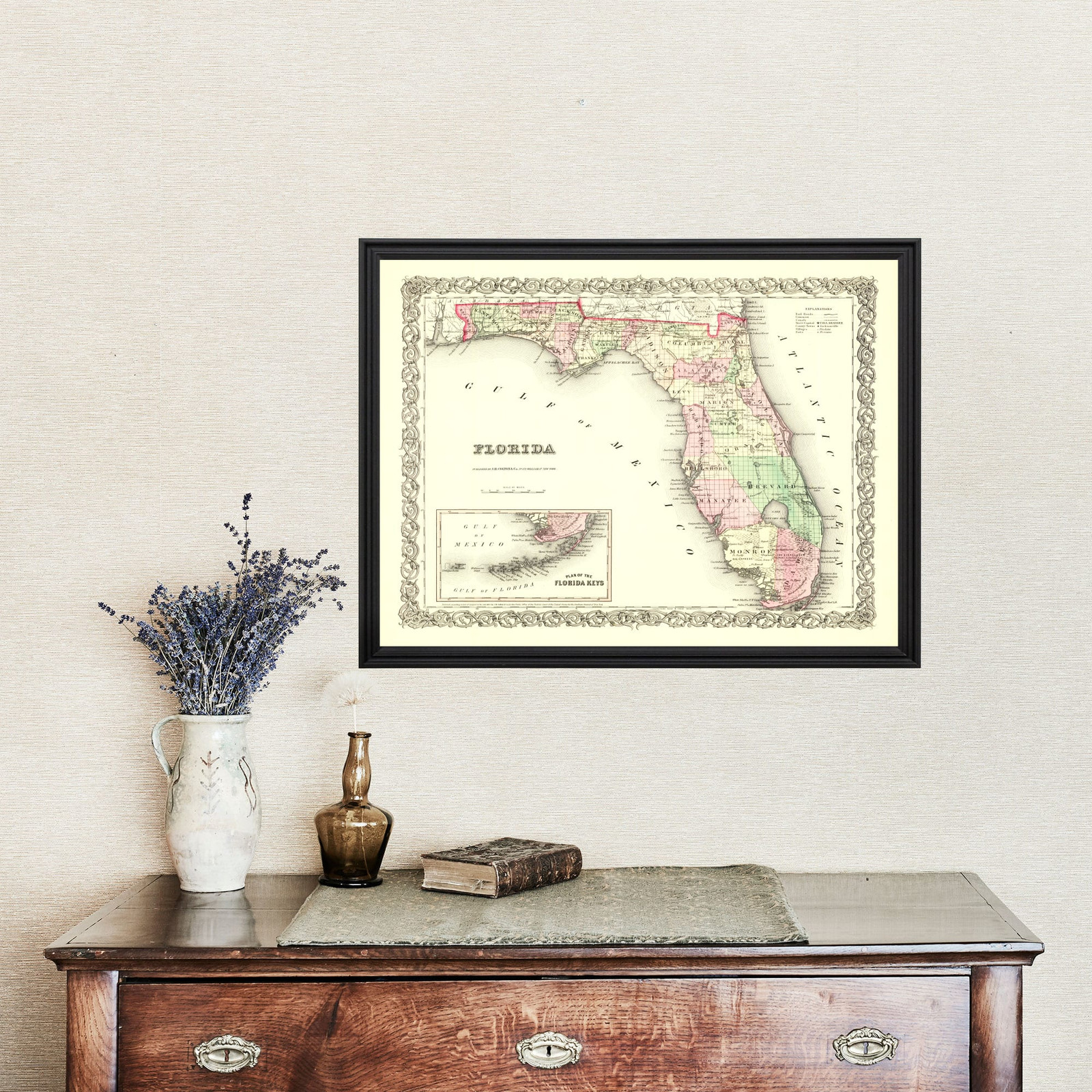 Old Map of Florida 1855 – Vintage Florida Art