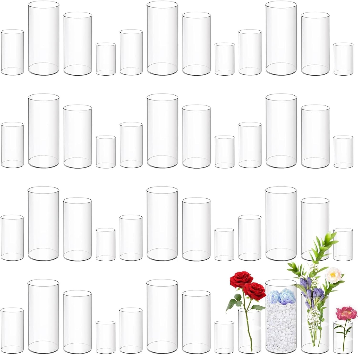 48 Pack Acrylic Cylinder Vases 4,6,8 10 Inch Tall Clear Acrylic Flower Vase Bulk