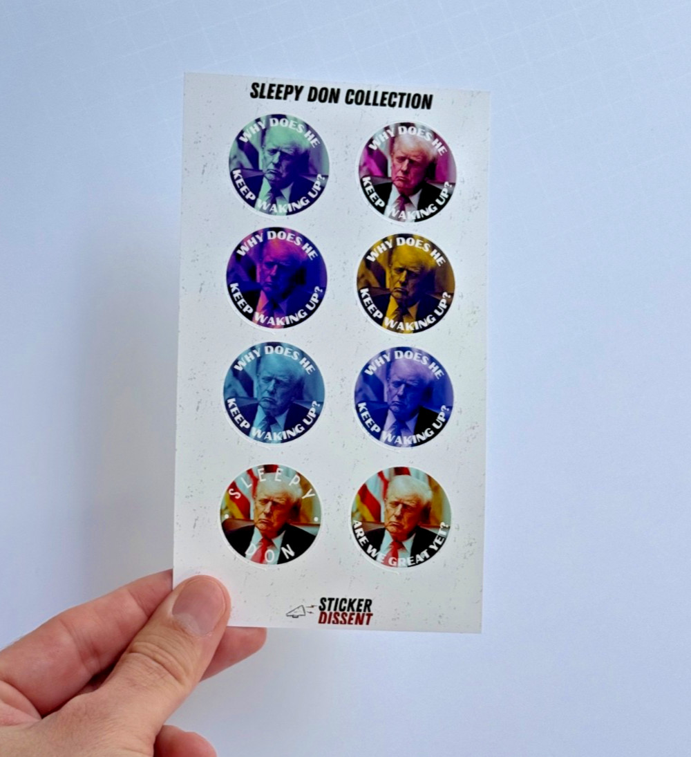 Donald Trump Asleep Stickers 8pc Assorted Anti Trump Political Humor Decals 1.5″