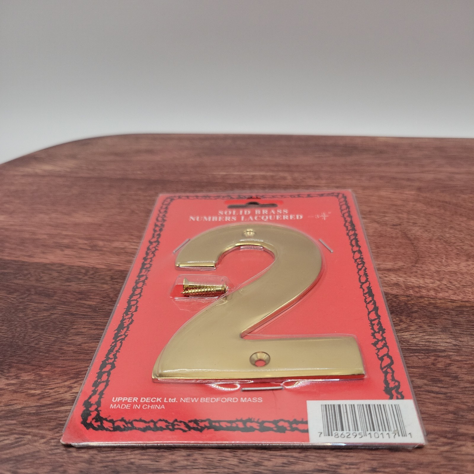 Vtg 3 3/4 inch Handcrafted Upper Deck Solid Brass House Number ”2” Sealed