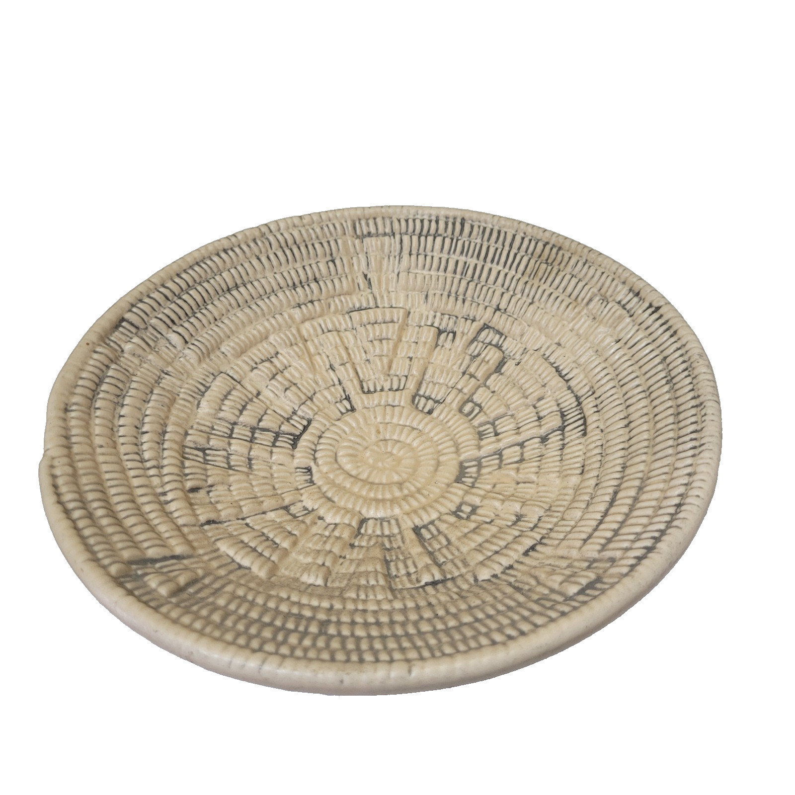 Treasure Craft Pottery Basket Weave Bowl – 10×2.5 in – Cream & Gray