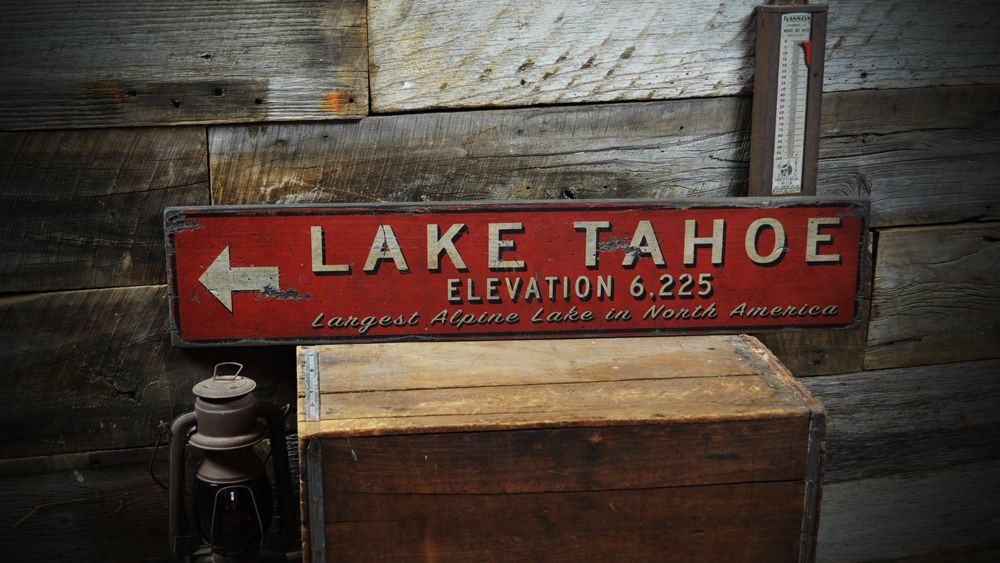 Custom Lake Tahoe Elevation Sign – Rustic Hand Made Vintage Wooden