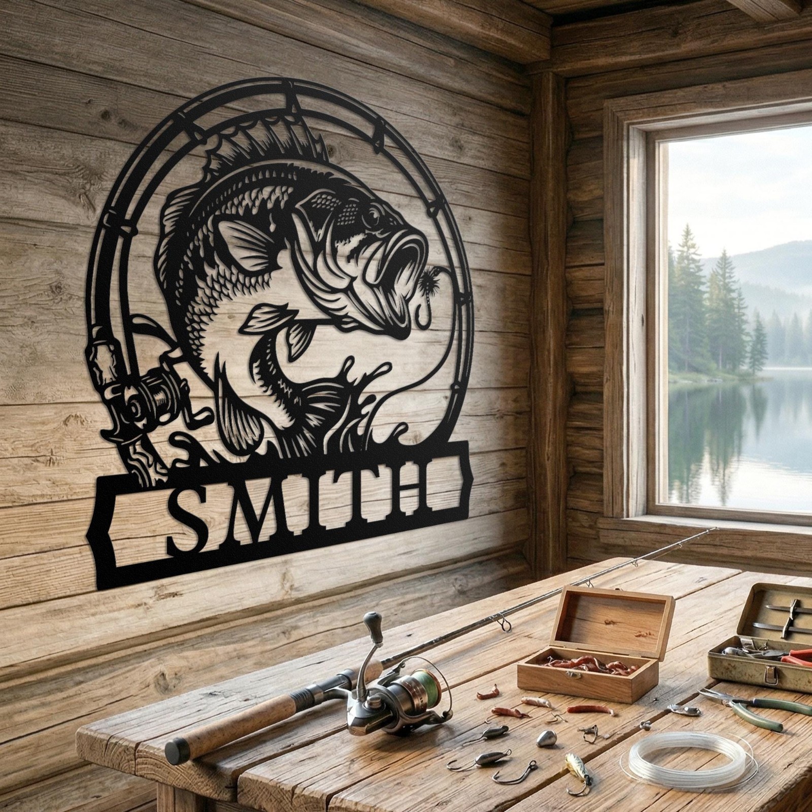 Personalized Bass Fish Metal Sign with Custom Name for Fishing Wall Decor