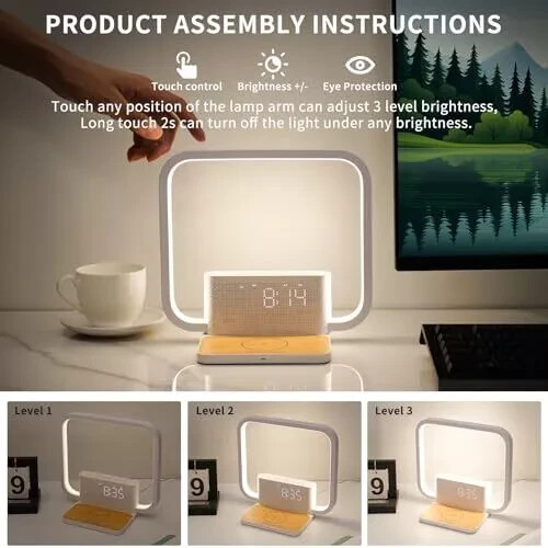Dual Alarm Clock Bedside Table Lamp with Fast Wireless Charger Station for