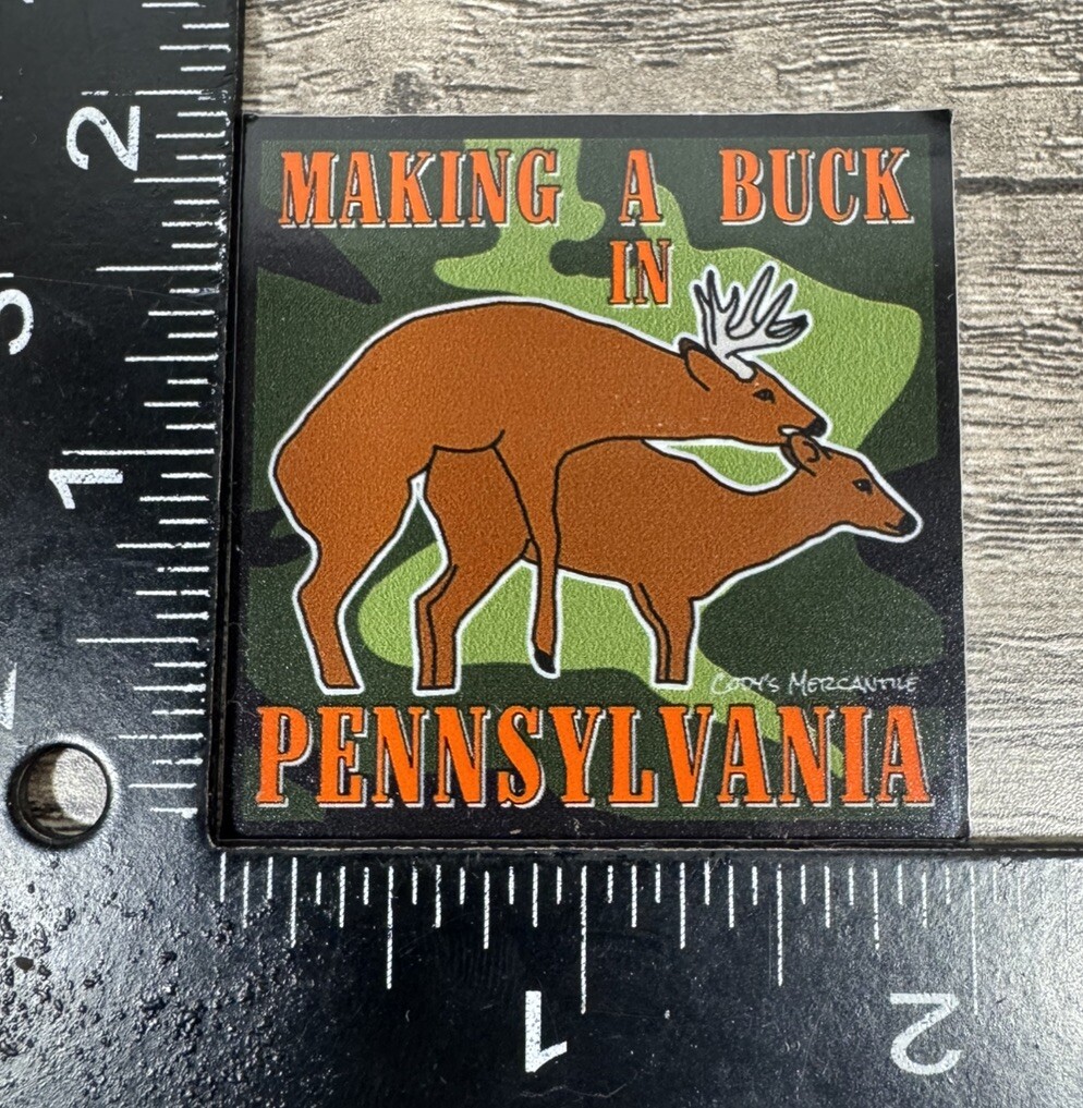 Make A Buck in Pennsylvania Novelty 2″ Square Sticker Whitetail Deer Hunting PA
