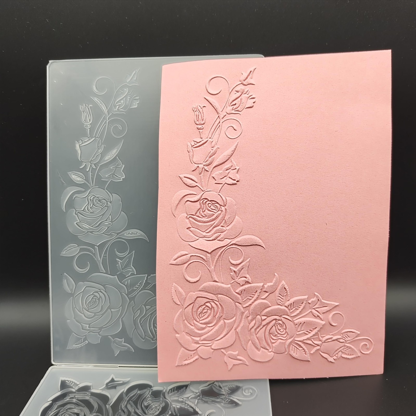 Plastic Embossing Folder (5 Inch x 7 | Roses in Corner) Paper white