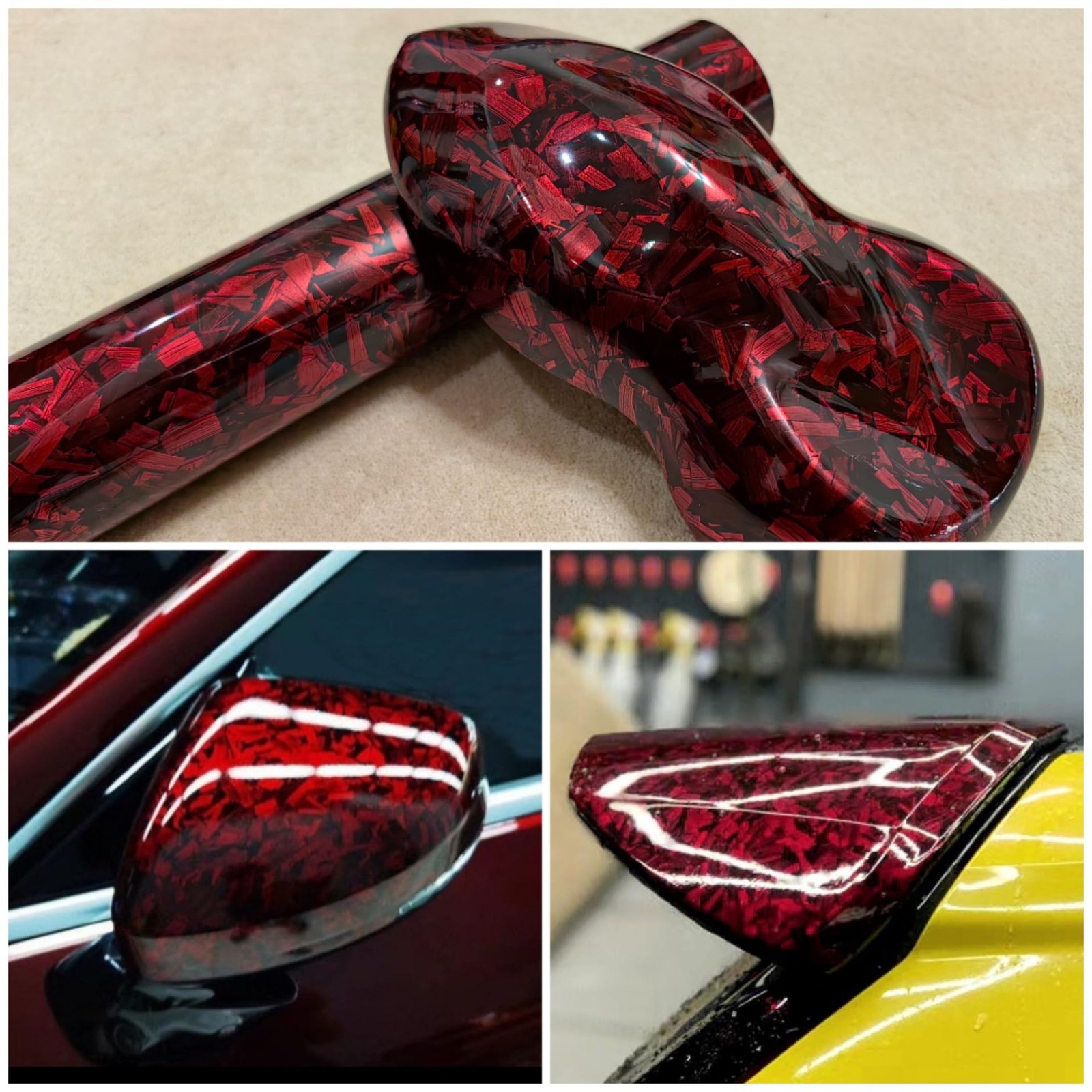 LZLRUN Forged Gloss Carbon Fiber Vinyl Wrap Roll Air Release 1ft x 5ft, Red