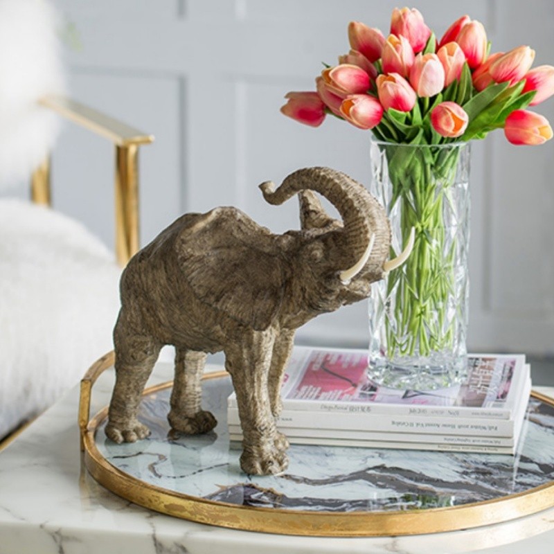Trumpeting Elephant Figurine, Office Any Room Desk Decor Polyresin 15“x8”x12″