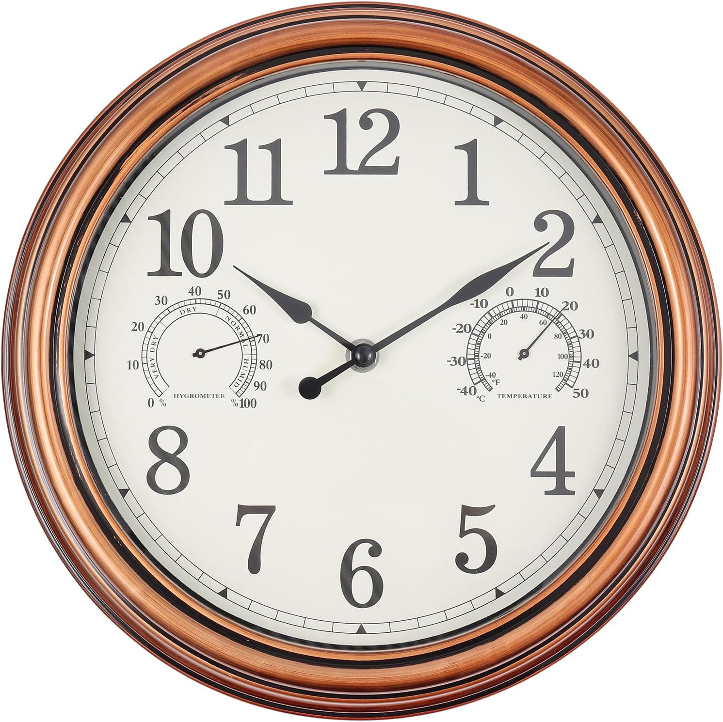 12Inch Outdoor Clocks Plastic Waterproof Wall Clock with Temperature & Humidity