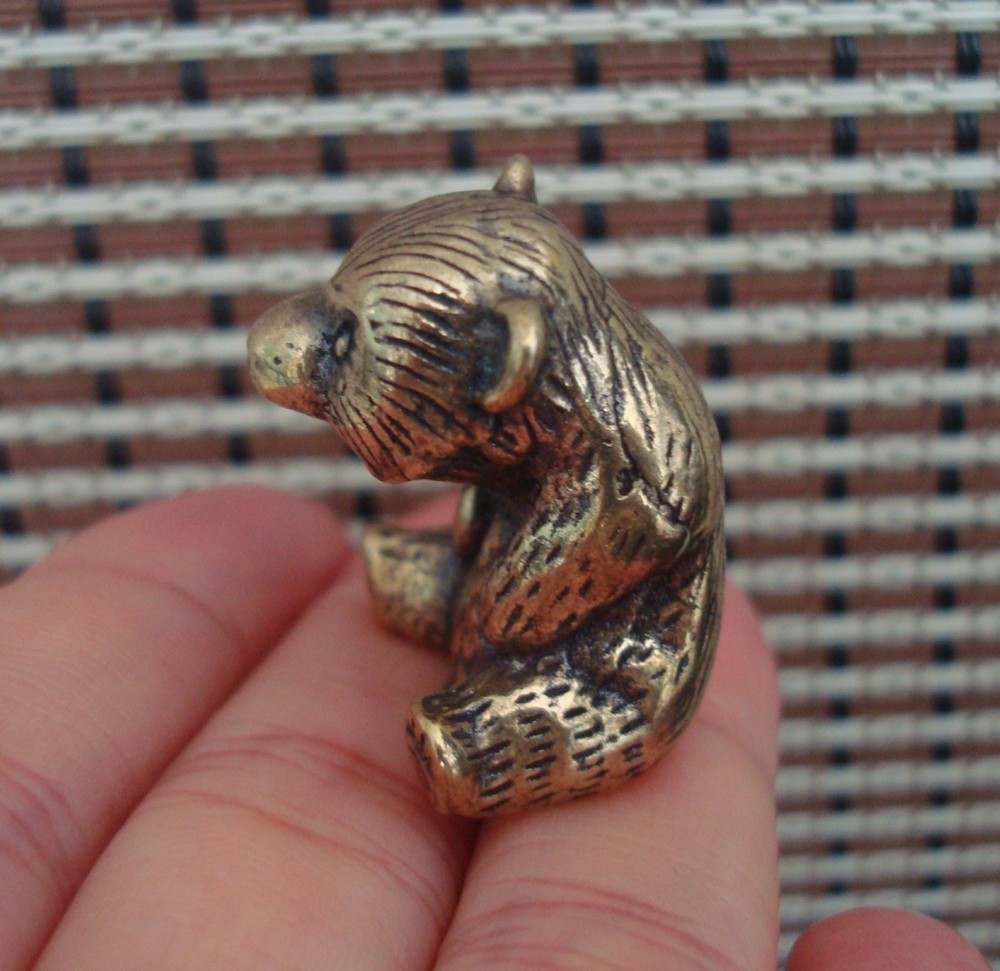 Solid Brass Bear Figurine Vintage Style Bronze Color Statue for Home Decor