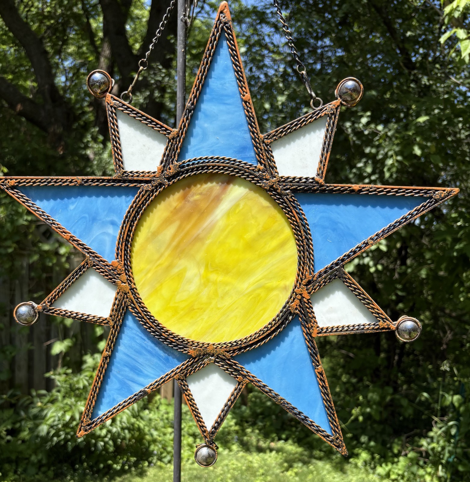 Large Stained Glass Sun & Star Hanging weight 2 lbs 15 oz