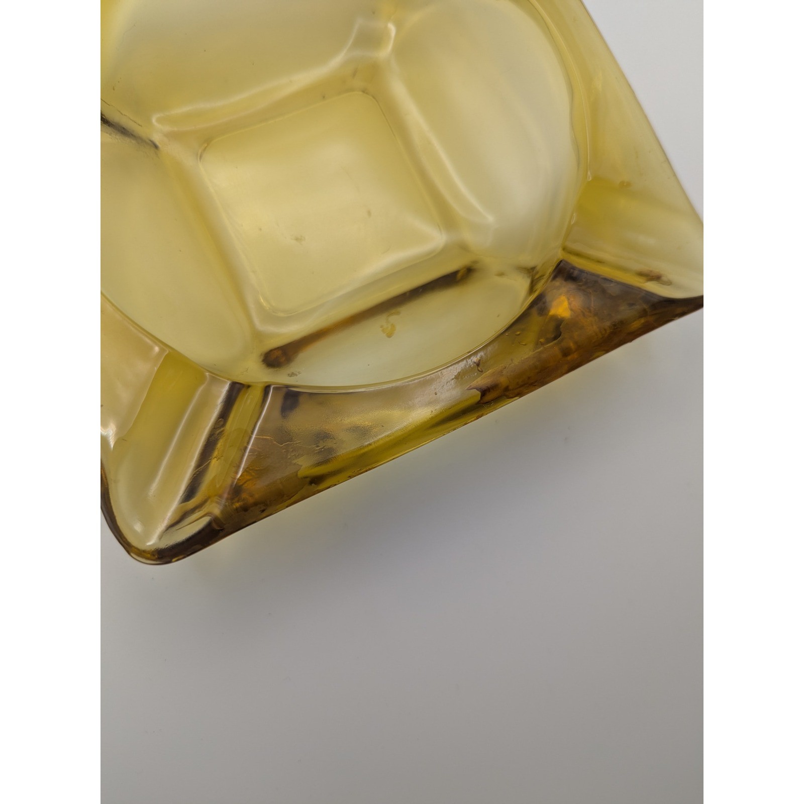 Amber Honey Colored Glass Ashtray Square Vintage Retro Vanity Decor 6 inches