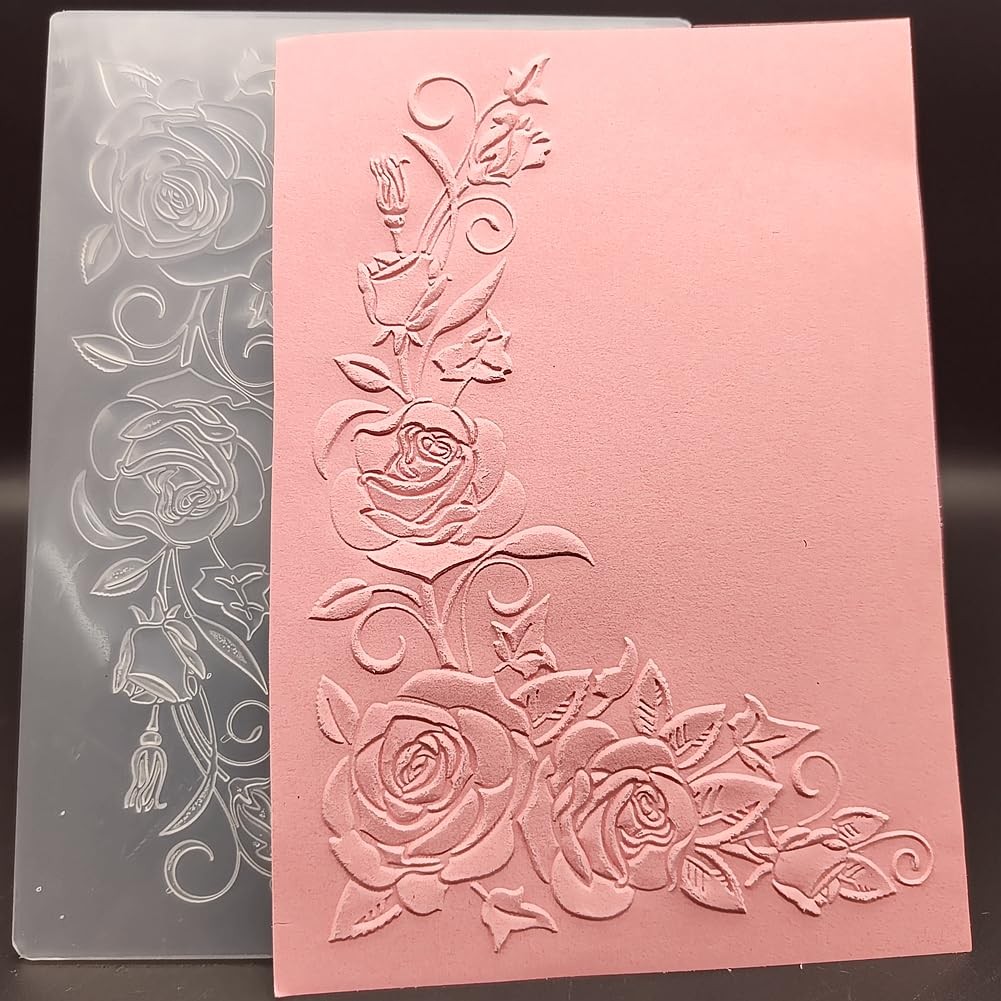 Plastic Embossing Folder (5 Inch x 7 | Roses in Corner) Paper white