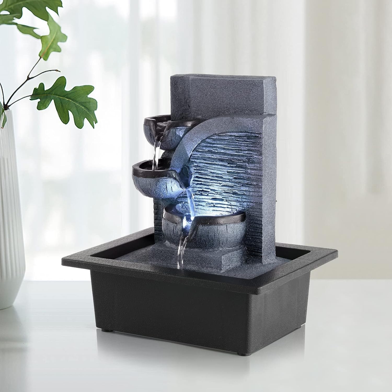 Zen Water Fountain with LED Lights – Relaxing Indoor Feature