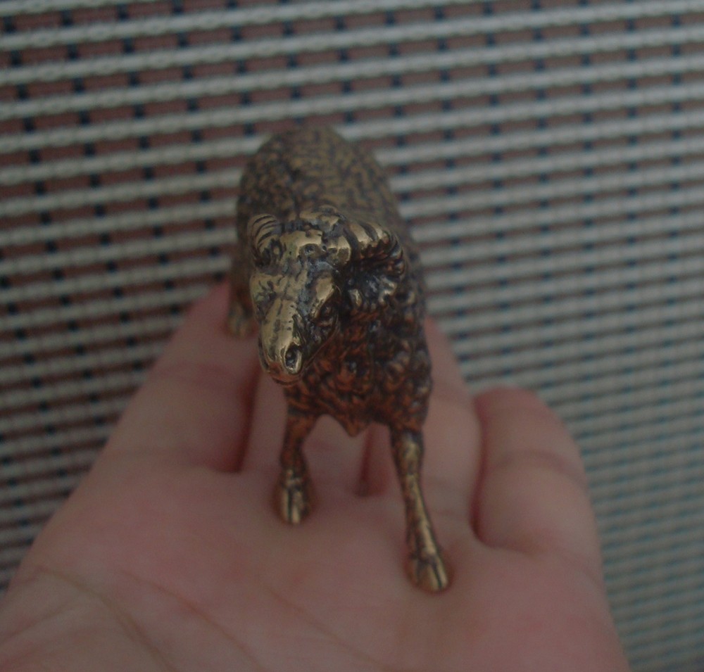 Vintage Solid Brass Ram Figurine Animal Bronze Color Statue House Ornament