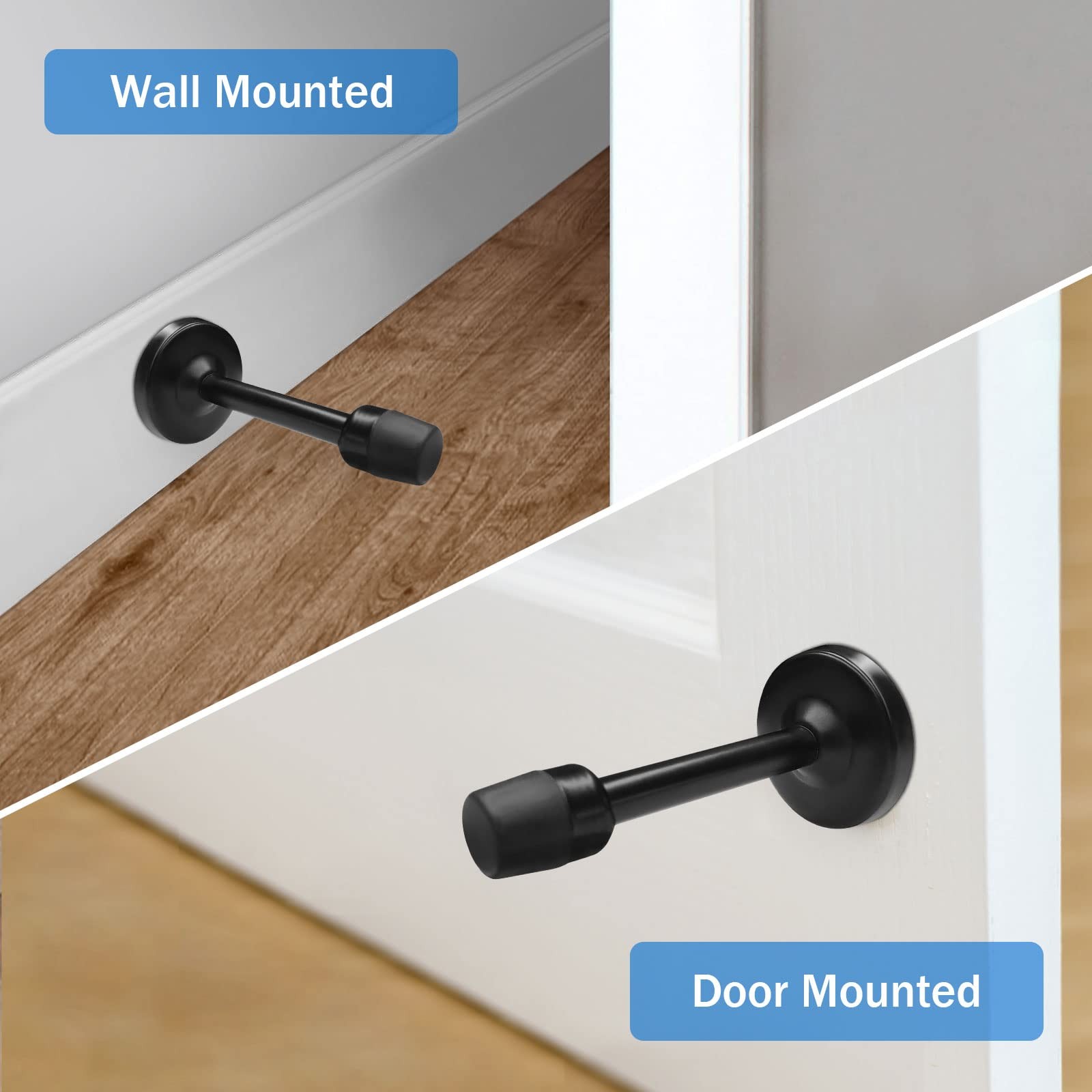 4 inch Black Long Door Stop Wall Mount with Sound Dampening Rubber Tip