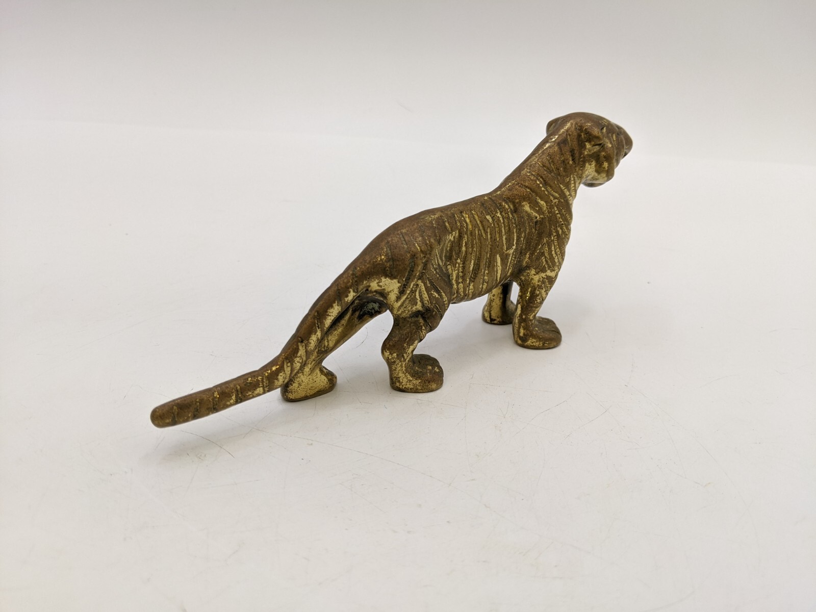 Solid Brass Striped Tiger Animal Statue Figurine Feng Shui 6-1/2″ Length