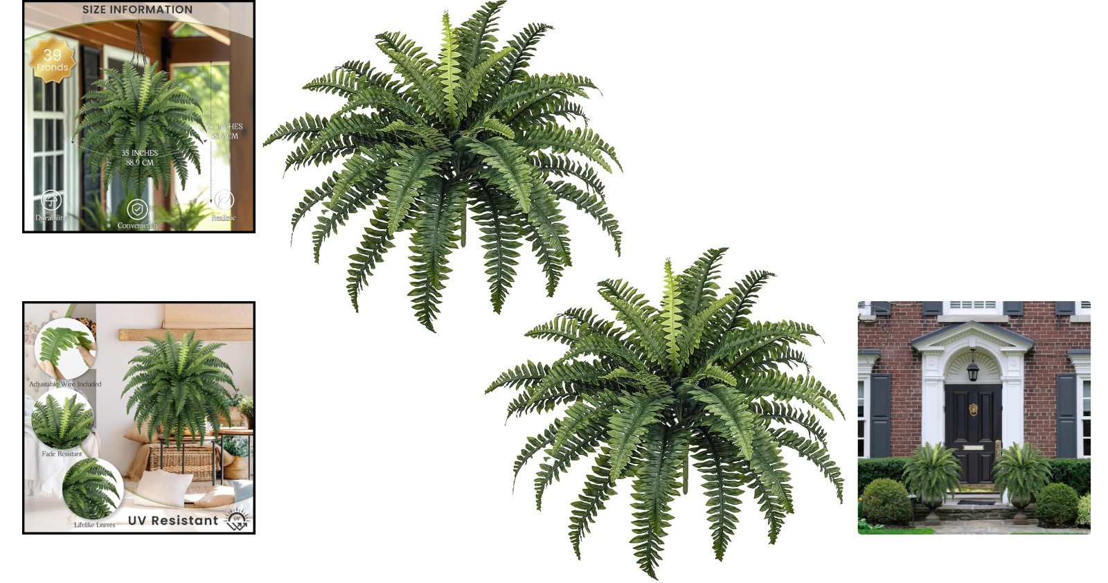 Stunning 35″ Indoor/Outdoor Ferns – 2 Realistic Boston Ferns for All Occasions