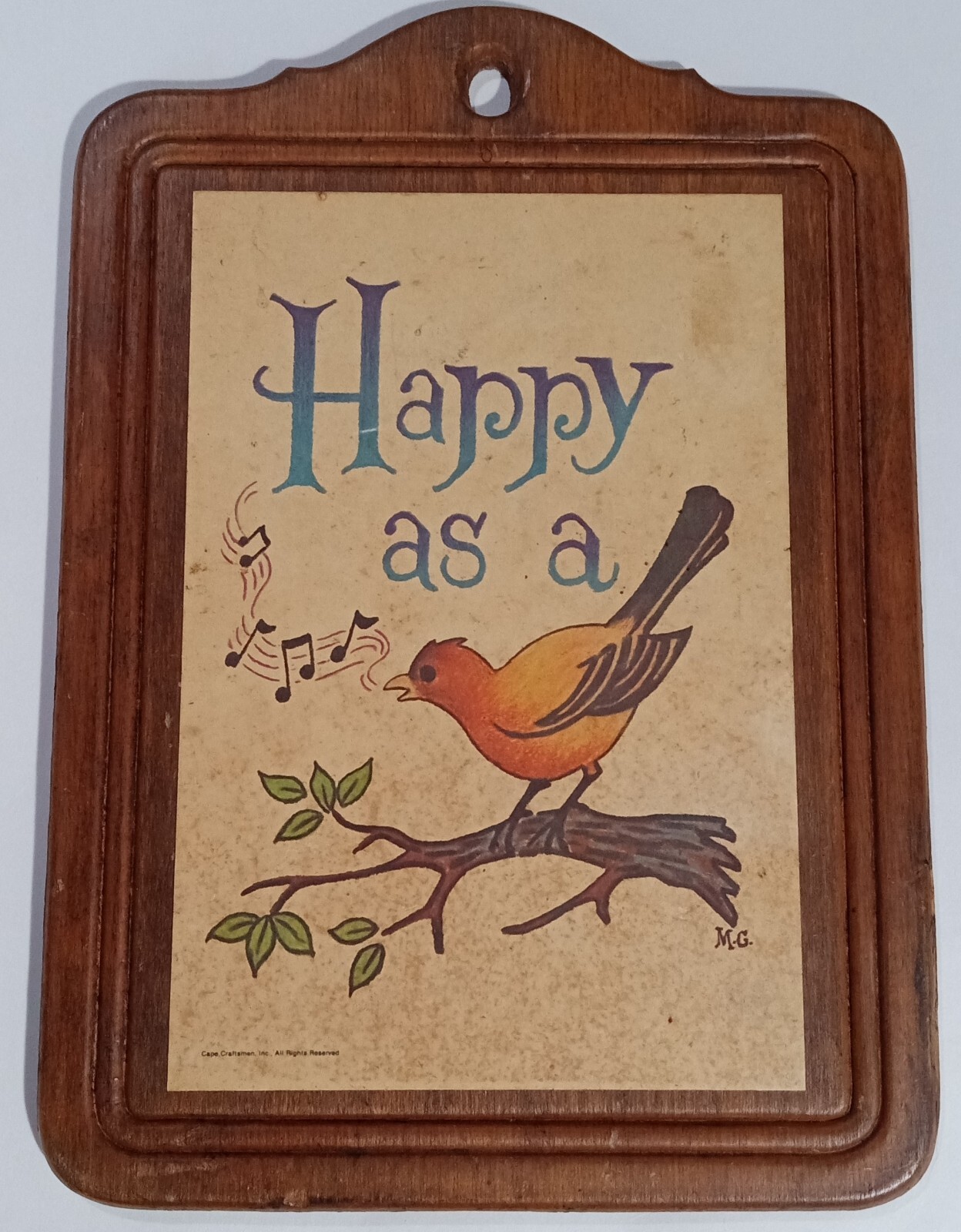 1956 Happy as a Song Bird Wood Paper Picture Wall Plaque Cape Craftsmen Inc