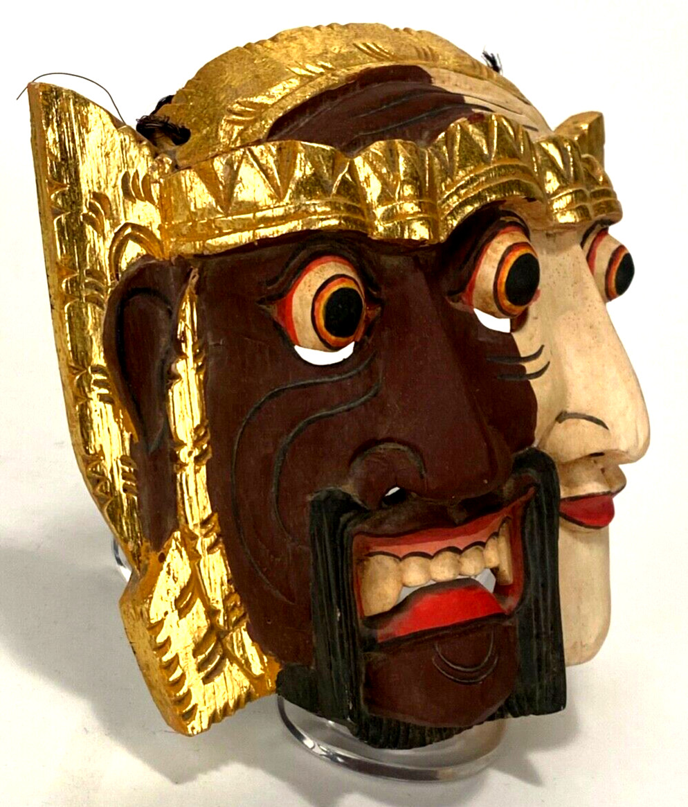 Vintage FOLK ART Carved WOOD MASK – Two Face, Three Eyes