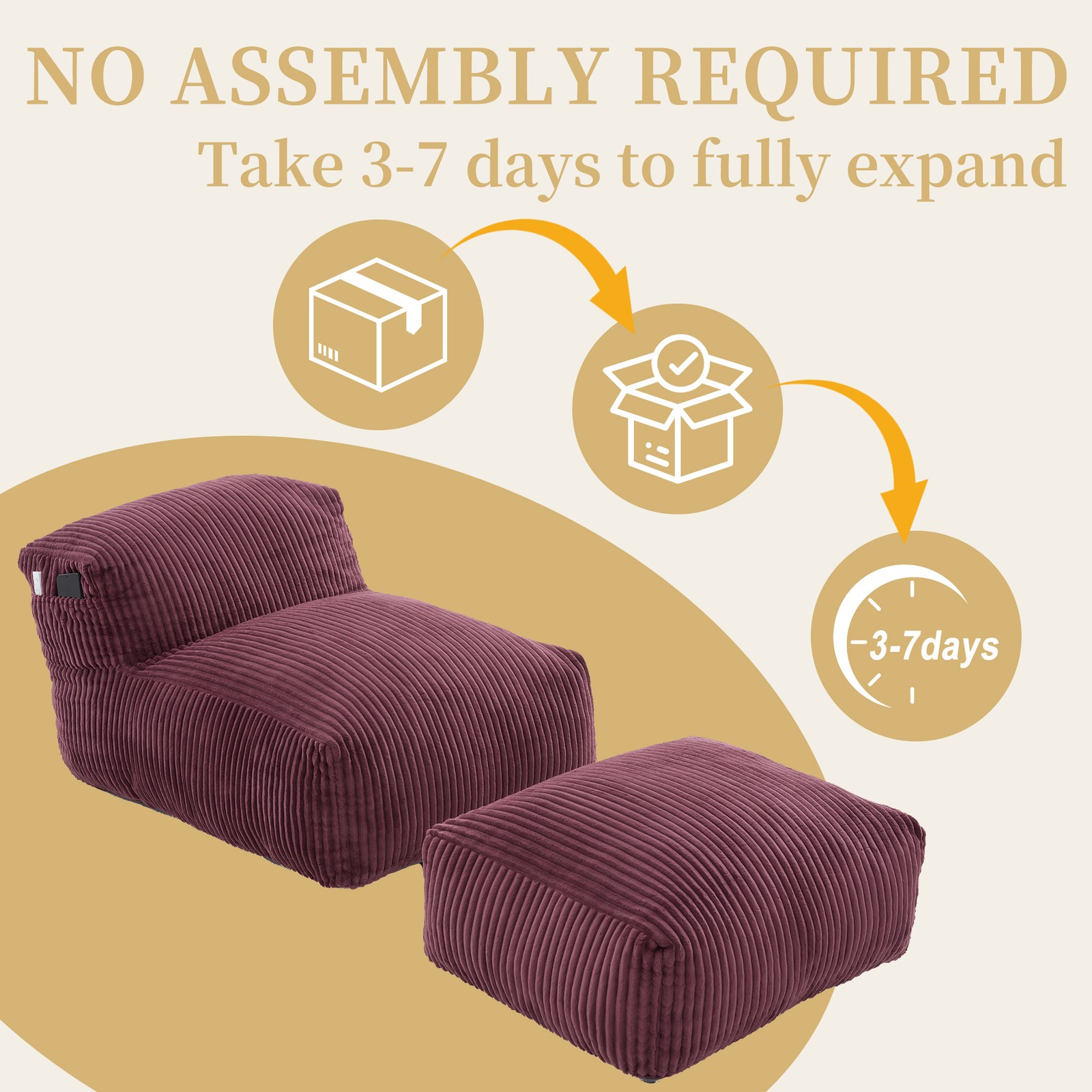 Big Bean Bag Chair For Adults,Lounger Large Bean Bag Sofa, Memory Foam Filled Be