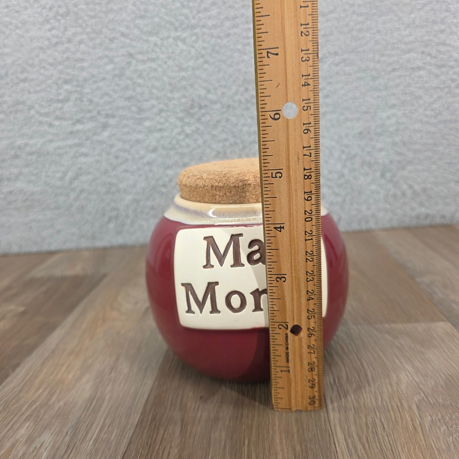 Novelty Mall Money Ceramic Piggy Bank Coin Holder Jar with Cork Stopper Burgandy