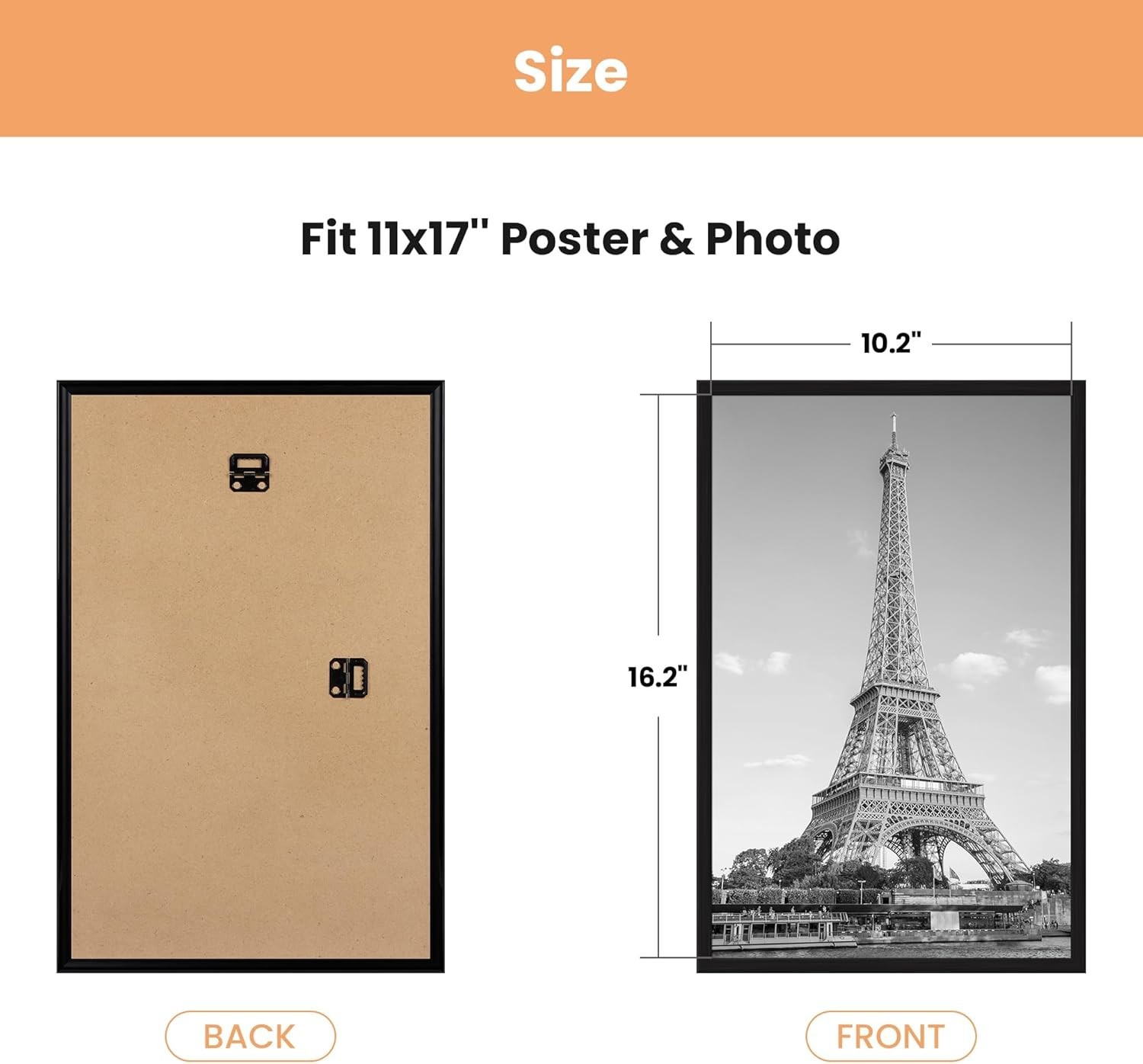11X17 Picture Frame Black 3 Pack, 11 X 17 Frame for Horizontal or Vertical Wall