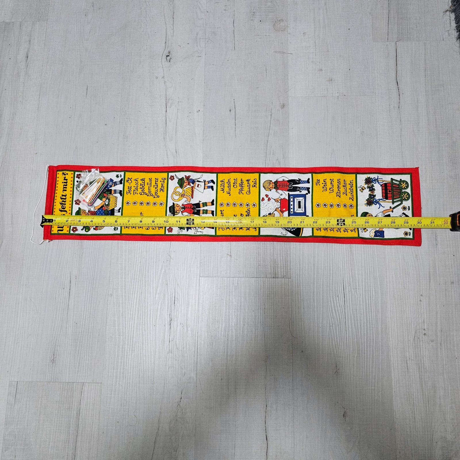 Vintage German Fabric Wall Hanging Was Fehlt Mir Kitsch Retro Folk Art Banner