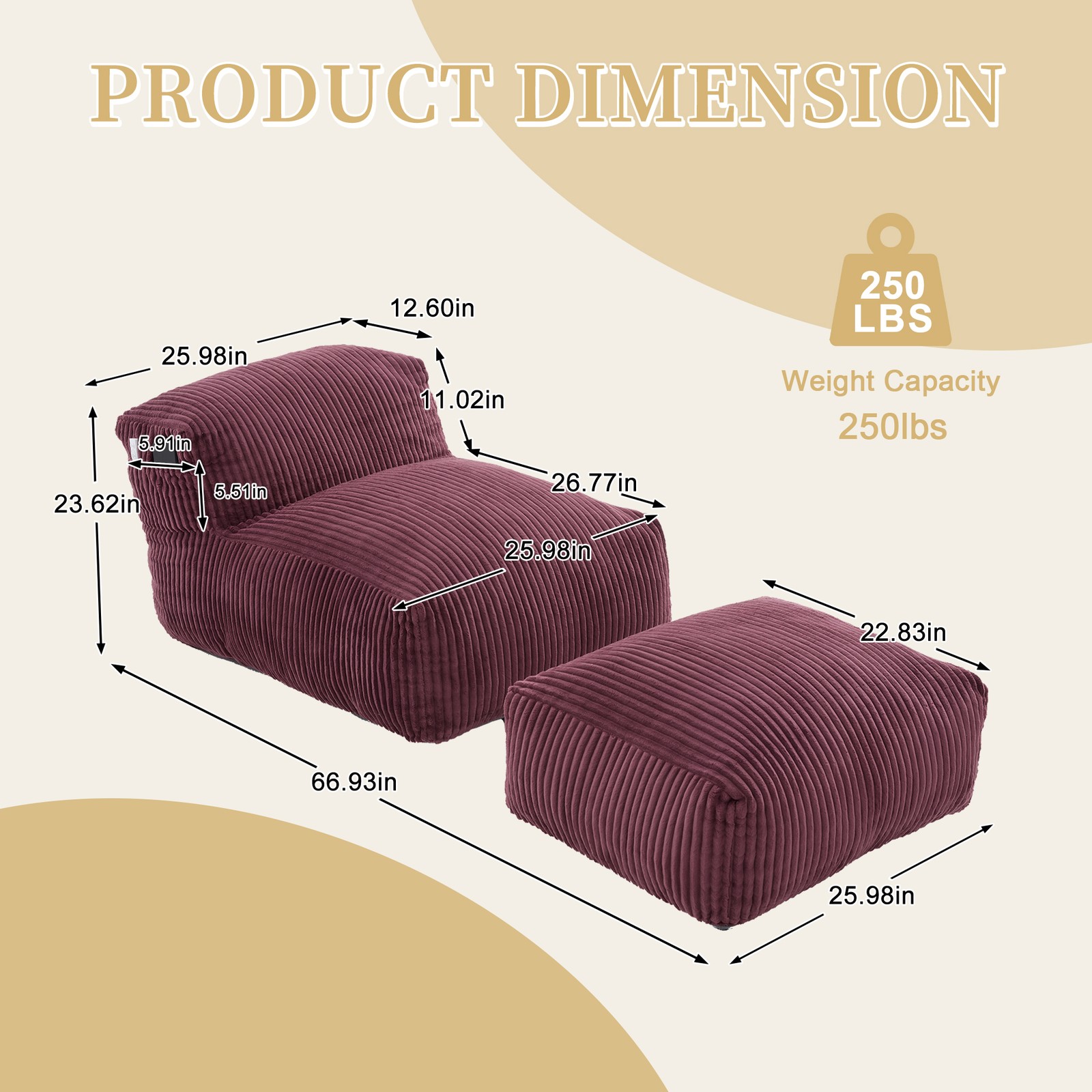 Big Bean Bag Chair For Adults,Lounger Large Bean Bag Sofa, Memory Foam Filled Be