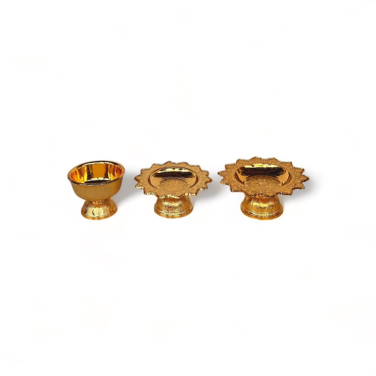 Set of 3 Gold Tray 3″ amulet Thai Buddhism Style Worship Offer Pedestal Buddha