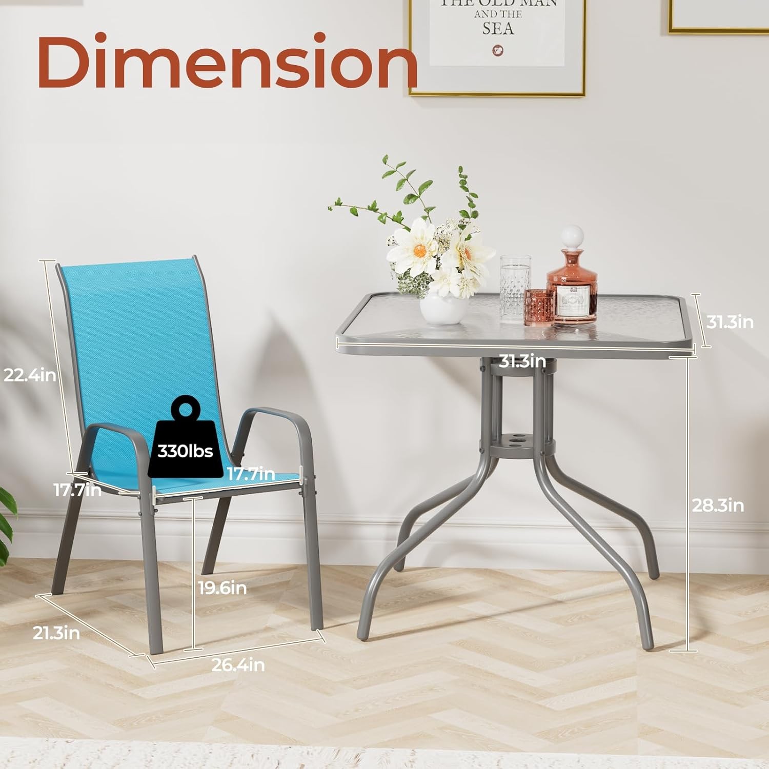 Patio Dining Set 5 Pieces, All Weather Outdoor Furniture W/30″X 30″ Table and 4
