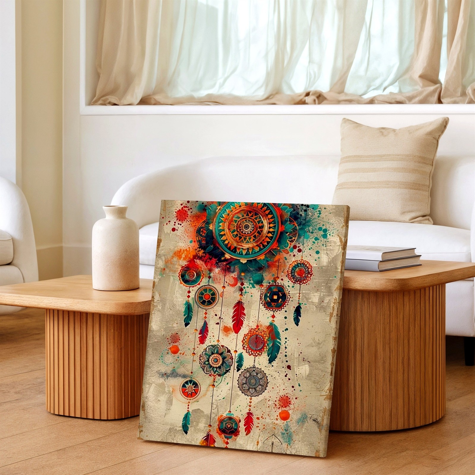 Wall Art Boho Dreamcatcher Feathers Mandala Abstract Colorful Canvas Print Decor