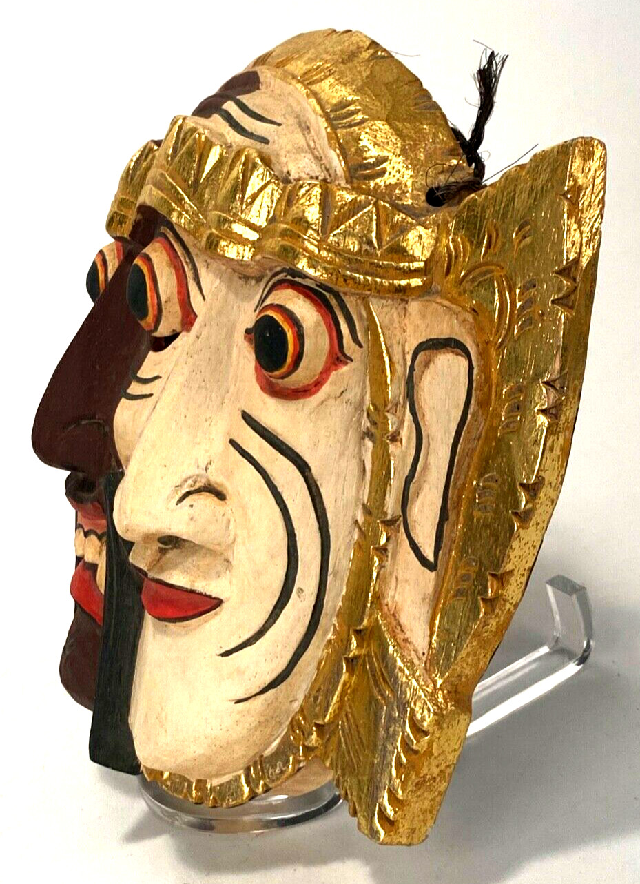 Vintage FOLK ART Carved WOOD MASK – Two Face, Three Eyes