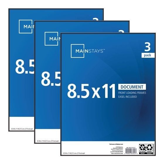 8.5×11 Front Loading Document Picture Frame, Black, Set of 3