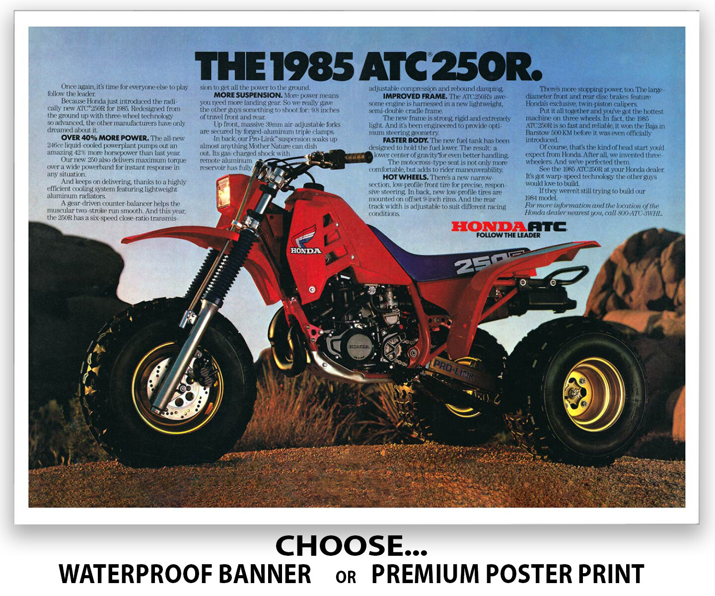 1985 Honda ATC 250R Flyer Poster Banner Ad OEM Brochure NOS Picture graphic