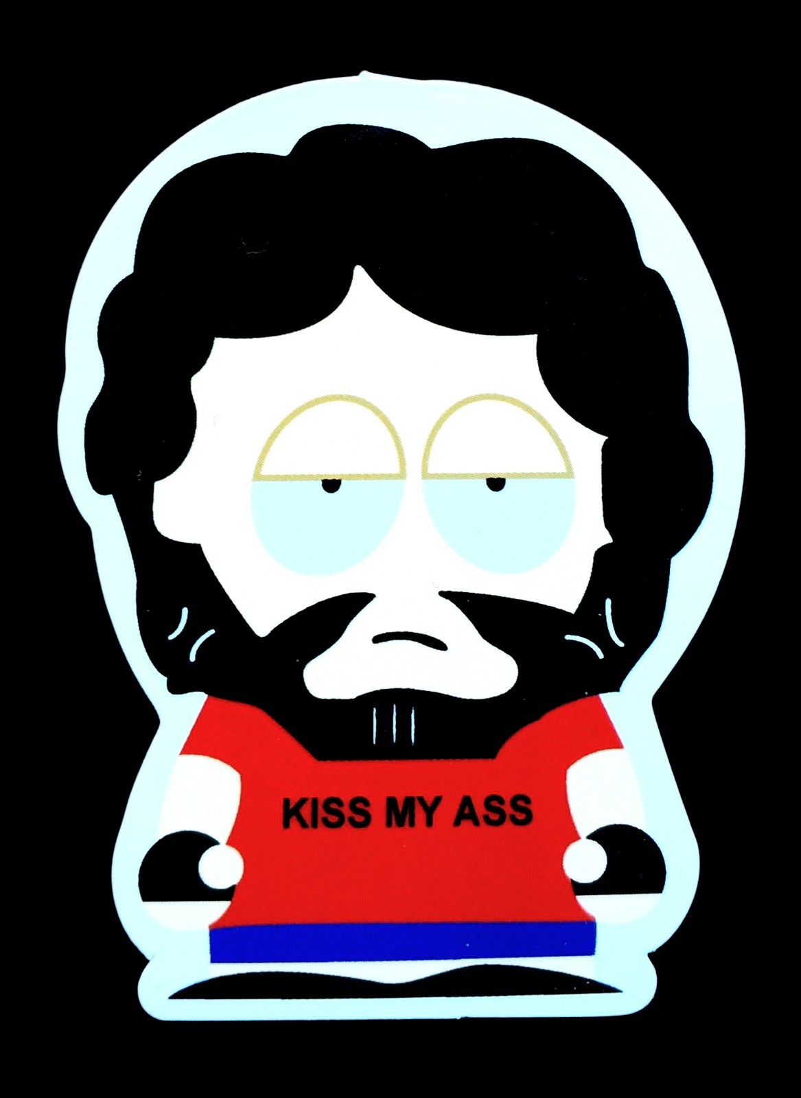 South Park Style Biker Character Vinyl Sticker Kiss My Ass 2.5in Decal