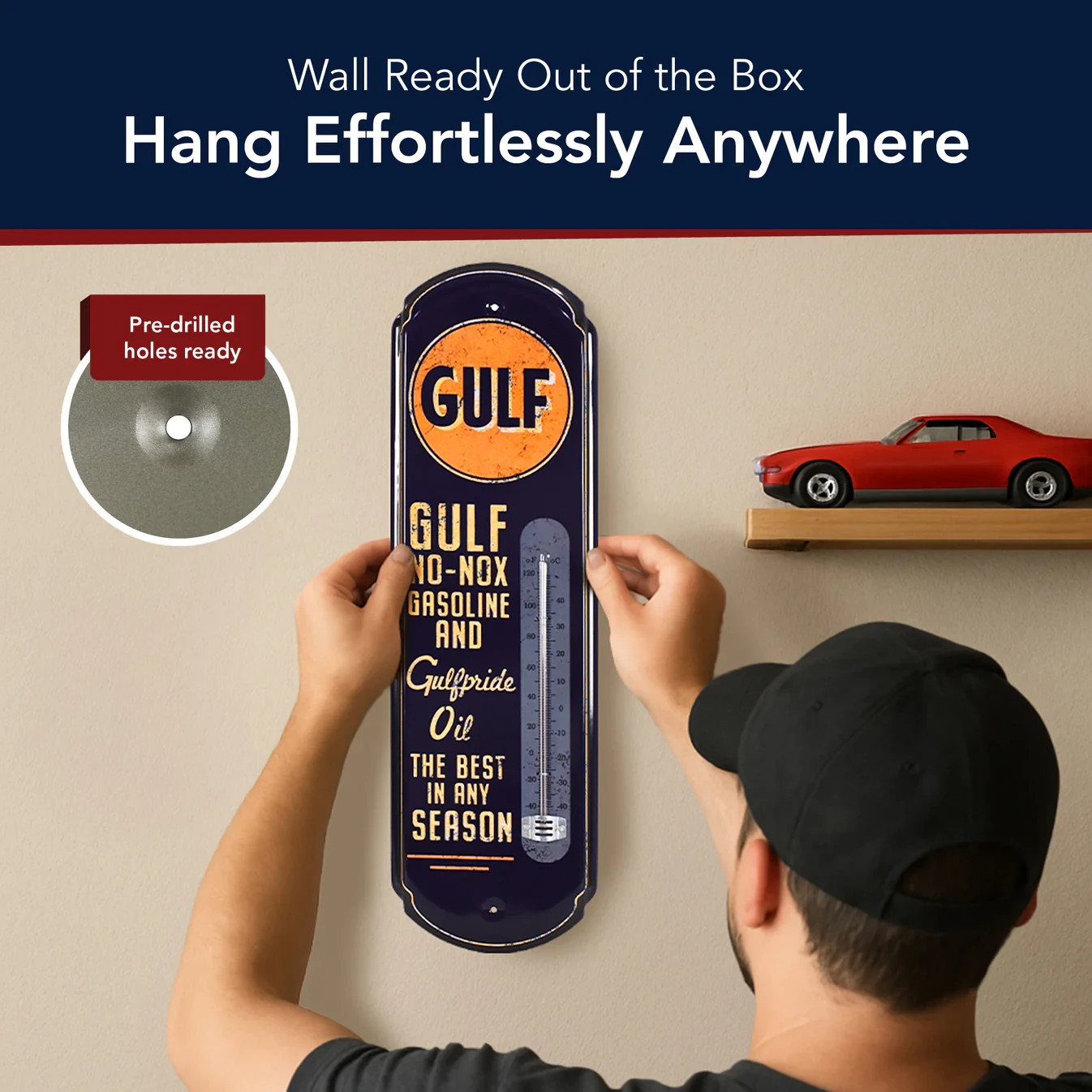 Gulf Vintage Thermometer Metal Wall Sign Garage Man Cave Retro Gas Station Decor