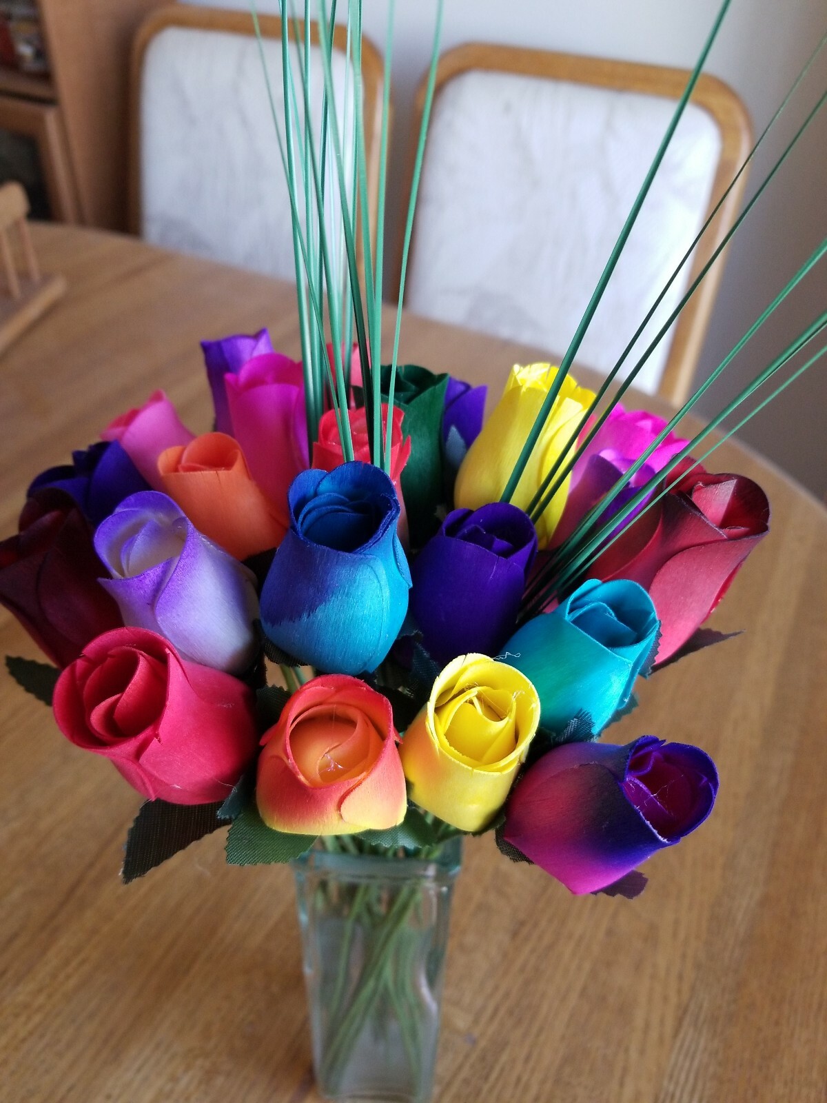 1 DOZEN – 12 MIXED COLOR BOUQUET OF BUDS FLOWER WOODEN ROSES – FREE SHIPPING