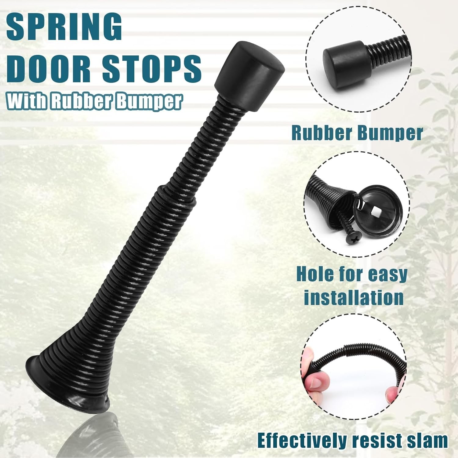 6 Pack Spring Long Door Stopper 3-4 Inch Black Door Stops, Stainless Steel, W…