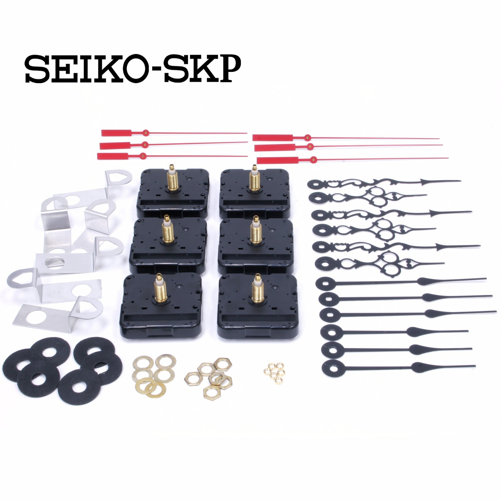Seiko-SKP Quartz Battery Clock Movements Kit with Hands, 1/8″ Shaft (Set of 6)