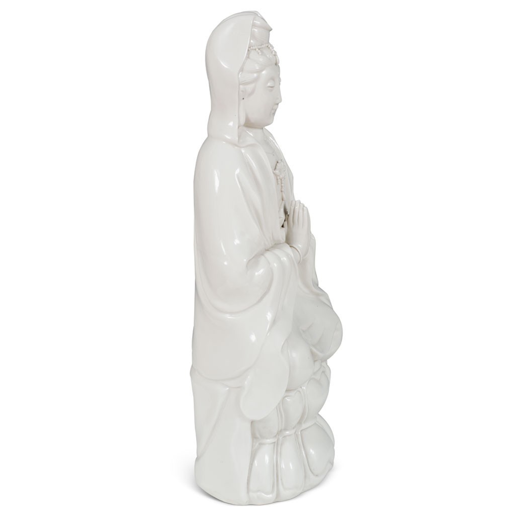 US SELLER – White Porcelain Chinese Praying Guanyin Statue